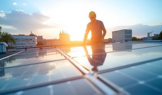 Paneles solares siendo instalados bajo sol